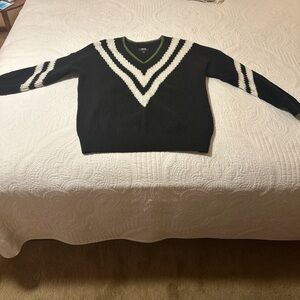 Maeve Black and White V-Neck Sweater